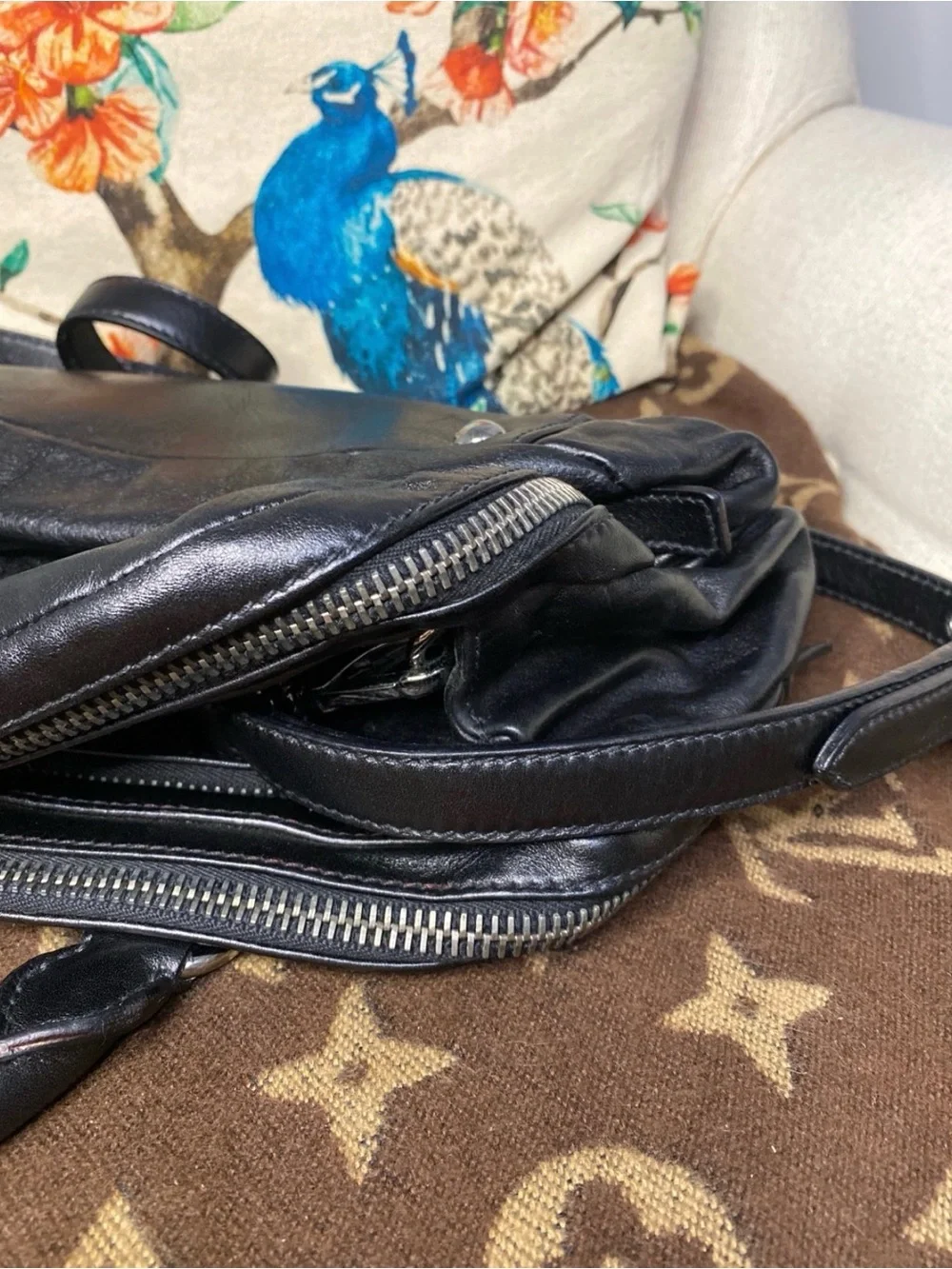 Miu Miu Triple Zip Black Croc Embossed Patent Leather Satchel